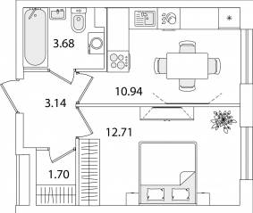 ЖК «Кинопарк», планировка 1-комнатной квартиры, 32.17 м²