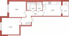 ЖК «Патио», планировка 2-комнатной квартиры, 52.80 м²