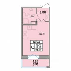 ЖК «Рождественский квартал», планировка студии, 24.24 м²