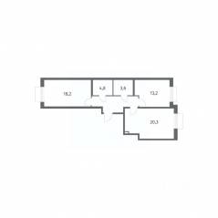 ЖК «Парусная 1», планировка 2-комнатной квартиры, 68.10 м²