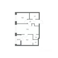 ЖК «NEWПИТЕР», планировка 2-комнатной квартиры, 52.23 м²