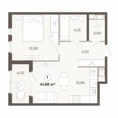 ЖК «Знатный», планировка 1-комнатной квартиры, 41.68 м²