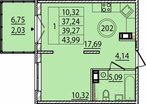 МЖК «Образцовый квартал 15», планировка 1-комнатной квартиры, 37.24 м²