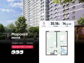 ЖК «Морская миля», планировка 1-комнатной квартиры, 35.18 м²