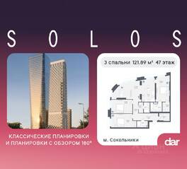 ЖК «Солос», планировка 3-комнатной квартиры, 121.89 м²