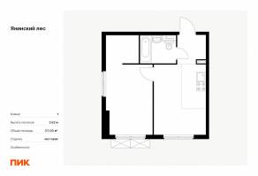 ЖК «Янинский лес», планировка 1-комнатной квартиры, 37.03 м²