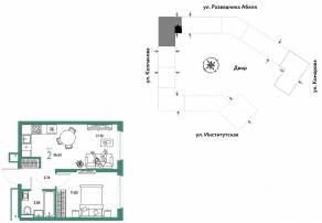 ЖК «Страна.Парковая», планировка 2-комнатной квартиры, 36.63 м²