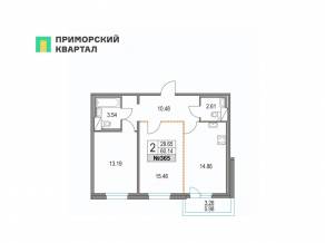 ЖК «Приморский квартал», планировка 2-комнатной квартиры, 60.14 м²