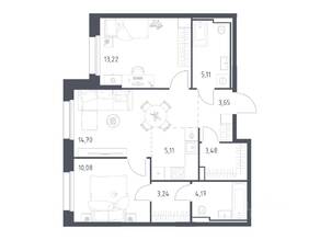 ЖК «Заречье Парк», планировка 2-комнатной квартиры, 62.76 м²