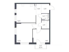 ЖК «Квартал Торики», планировка 2-комнатной квартиры, 54.98 м²