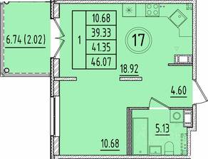МЖК «Образцовый квартал 17», планировка 1-комнатной квартиры, 39.33 м²