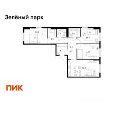 ЖК «Зеленый парк», планировка 3-комнатной квартиры, 95.10 м²