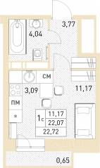 ЖК «Столичный», планировка студии, 22.40 м²