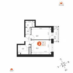 ЖК «Идеал», планировка 2-комнатной квартиры, 42.70 м²