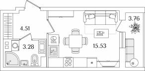 ЖК «Кинопарк», планировка студии, 25.20 м²