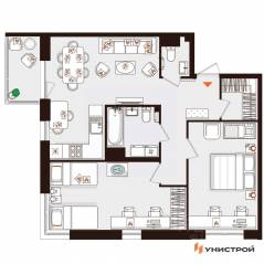 МЖК «Лисино», планировка 2-комнатной квартиры, 67.19 м²