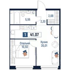 ЖК «Максималист», планировка 1-комнатной квартиры, 41.07 м²