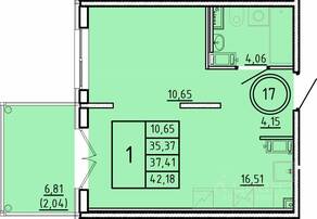 МЖК «Образцовый квартал 16», планировка 1-комнатной квартиры, 35.37 м²