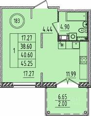 МЖК «Образцовый квартал 14», планировка 1-комнатной квартиры, 38.60 м²