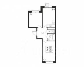 ЖК «Берег», планировка 2-комнатной квартиры, 52.90 м²