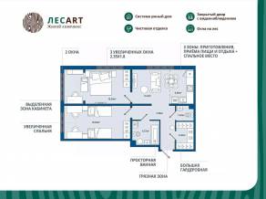 ЖК «ЛесART», планировка 2-комнатной квартиры, 65.39 м²