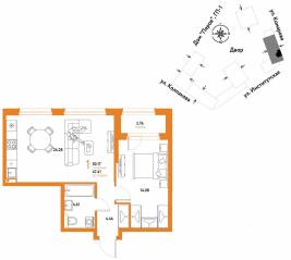 ЖК «Страна.Парковая», планировка 1-комнатной квартиры, 50.17 м²