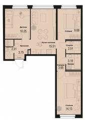 ЖК «ID Murino III», планировка 3-комнатной квартиры, 64.94 м²