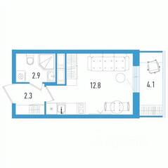 ЖК «Aerocity 3», планировка студии, 19.20 м²