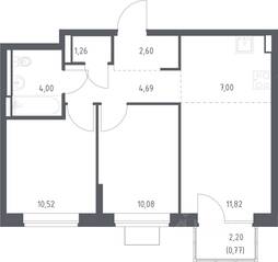 ЖК «Богдановский Лес», планировка 2-комнатной квартиры, 52.74 м²