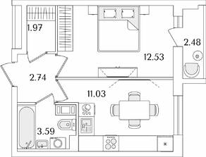 ЖК «Кинопарк», планировка 1-комнатной квартиры, 33.10 м²