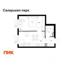 ЖК «Саларьево парк», планировка 1-комнатной квартиры, 38.80 м²