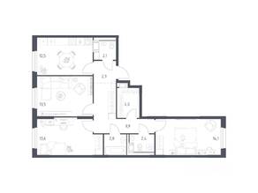 ЖК «Мытищи Парк», планировка 3-комнатной квартиры, 76.40 м²