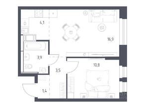 ЖК «Мытищи Парк», планировка 1-комнатной квартиры, 39.60 м²