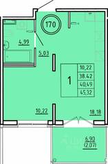 МЖК «Образцовый квартал 16», планировка 1-комнатной квартиры, 38.42 м²