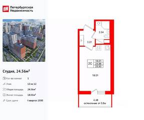 ЖК «Город звезд», планировка студии, 24.56 м²