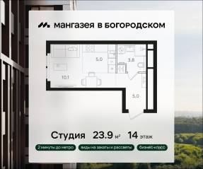 ЖК «Мангазея в Богородском», планировка студии, 23.90 м²
