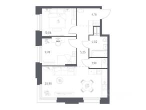 Апарт-комплекс «Тропарево парк», планировка 2-комнатной квартиры, 55.99 м²