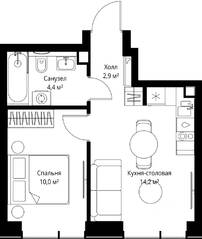 ЖК «Veer», планировка 1-комнатной квартиры, 31.50 м²