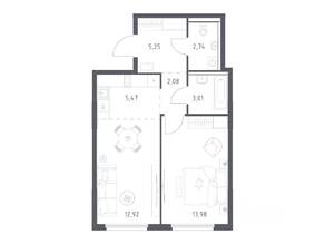 ЖК «Пригород Лесное», планировка 1-комнатной квартиры, 45.45 м²