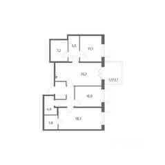 ЖК «Парусная 1», планировка 3-комнатной квартиры, 92.20 м²