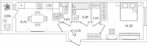 ЖК «Кинопарк», планировка 1-комнатной квартиры, 38.89 м²