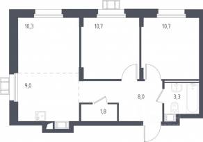 МФК «Люберцы 2023», планировка 2-комнатной квартиры, 54.10 м²