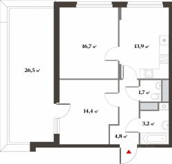 ЖК Миниполис «Восемь кленов», планировка 2-комнатной квартиры, 56.60 м²