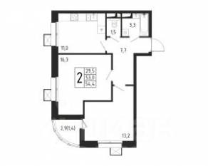 ЖК «Берег», планировка 2-комнатной квартиры, 54.40 м²
