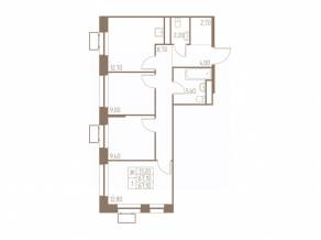 ЖК «Фабрикант», планировка 3-комнатной квартиры, 67.10 м²