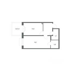 ЖК «Парусная 1», планировка 1-комнатной квартиры, 50.70 м²