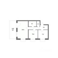 ЖК «Парусная 1», планировка 2-комнатной квартиры, 66.80 м²
