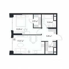 ЖК «1-й Нагатинский», планировка 1-комнатной квартиры, 47.23 м²