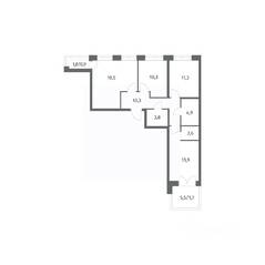 ЖК «NEWПИТЕР», планировка 3-комнатной квартиры, 79.10 м²