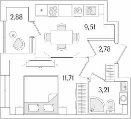 ЖК «Гранат», планировка 1-комнатной квартиры, 28.65 м²
